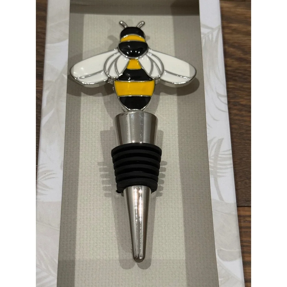 Tommy Bahama Bumble Bee Wine Bottle Stopper Silver Enamel Yellow Black‎ New